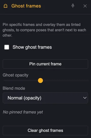 Ghost frames panel: pin frames and overlay them as tinted ghosts